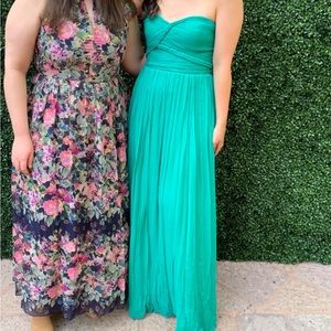 MANGO Teal Strapless Gown with braided bodice